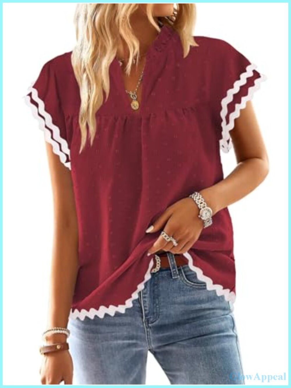 Womens Boho Ruffle Sleeve V Neck Flowy Blouse Swiss Dot Summer Top